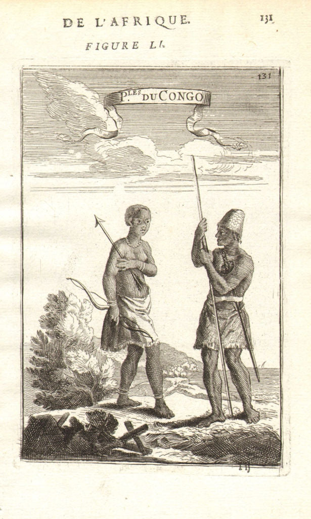 CONGO COSTUME. Man & woman of Kongo. 'Peuples du Congo'. MALLET 1683 old print